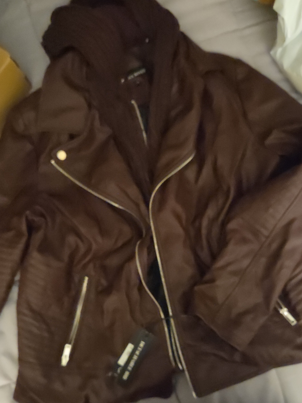 Black Rivet Dark Purple Faux Leather Moto Jacket with Knit Hood